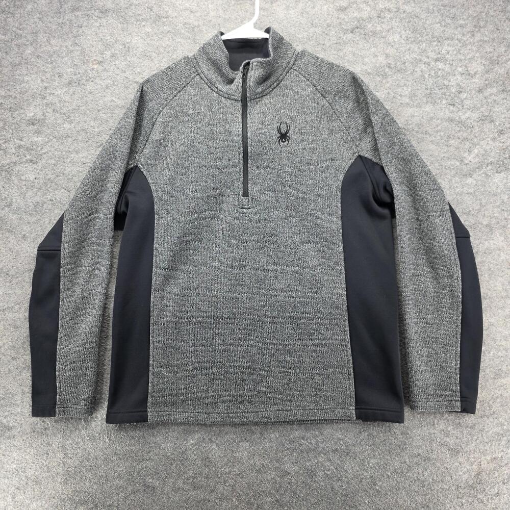 Spyder Pullover Mens Large Gray Black Half Zip Sweater Fleece Raglan Stretch